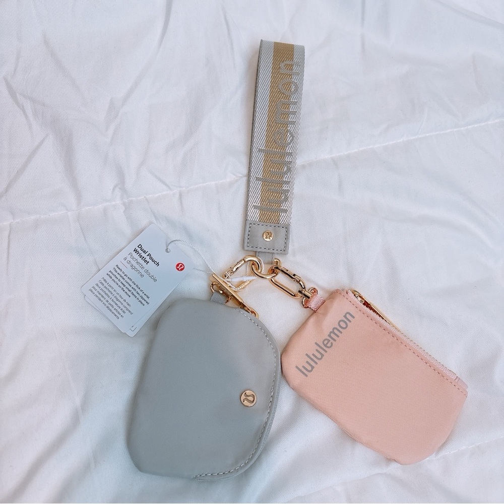 Lululemon dual pouch wristlet pink/gold